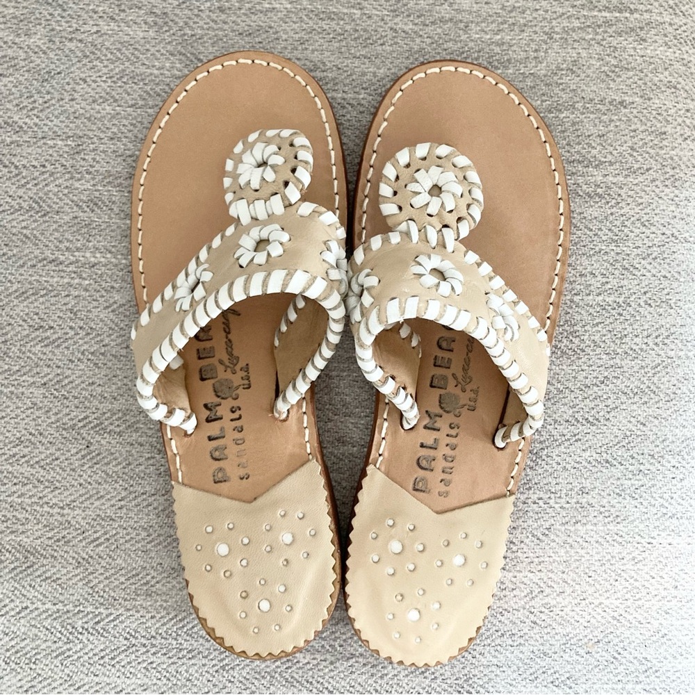 Jack Rogers Style Leather Slides Stylish Palm Beach Sandals